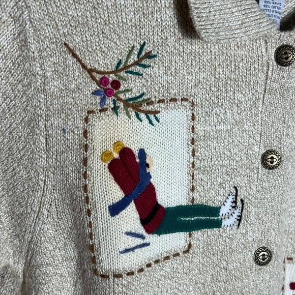 Alfred Dunner Embroidered Winter Scenes Ramie Cotton Blend Knit Sweater, Small - Picture 3 of 14